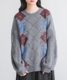 somari imagination | 『花柄刺繍アーガイルジャカードニット』(ニット/セーター)