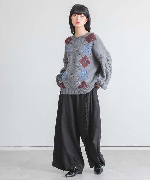 somari imagination(ソマリ イマジネーション)の「『花柄刺繍アーガイルジャカードニット』(ニット/セーター・レディース・ネイビー/杢グレー・FREE)」の12枚目の写真