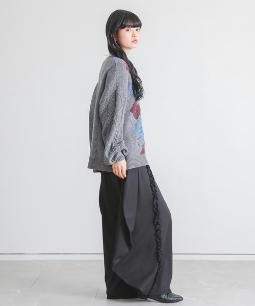 somari imagination(ソマリ イマジネーション)の「『花柄刺繍アーガイルジャカードニット』(ニット/セーター・レディース・ネイビー/杢グレー・FREE)」の21枚目の写真