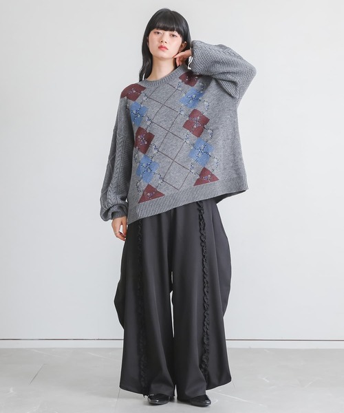 somari imagination(ソマリ イマジネーション)の「『花柄刺繍アーガイルジャカードニット』(ニット/セーター・レディース・ネイビー/杢グレー・FREE)」の13枚目の写真