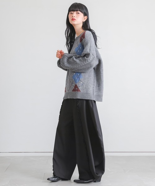 somari imagination(ソマリ イマジネーション)の「『花柄刺繍アーガイルジャカードニット』(ニット/セーター・レディース・ネイビー/杢グレー・FREE)」の20枚目の写真