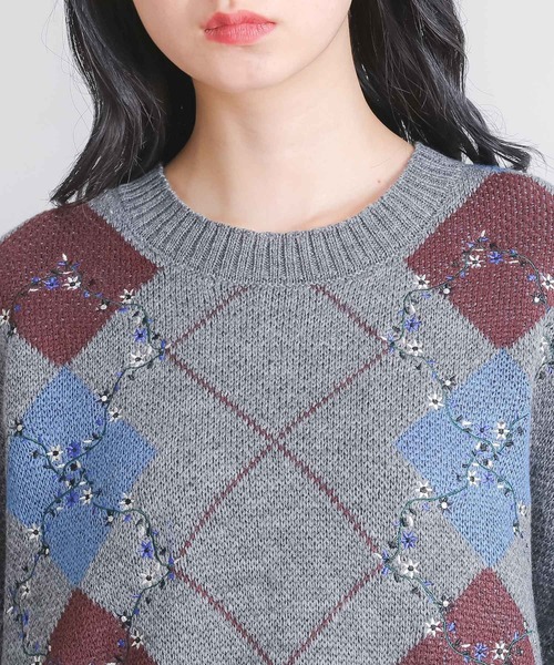 somari imagination(ソマリ イマジネーション)の「『花柄刺繍アーガイルジャカードニット』(ニット/セーター・レディース・ネイビー/杢グレー・FREE)」の15枚目の写真