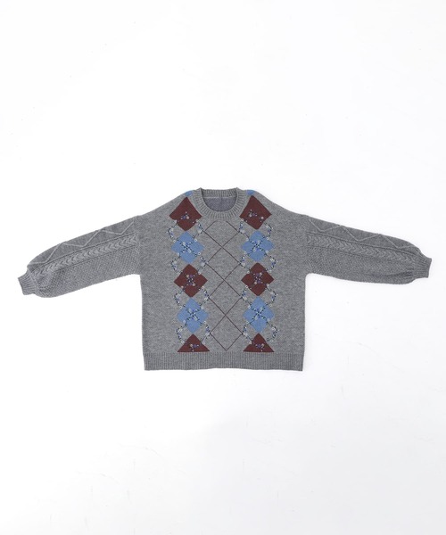 somari imagination(ソマリ イマジネーション)の「『花柄刺繍アーガイルジャカードニット』(ニット/セーター・レディース・ネイビー/杢グレー・FREE)」の17枚目の写真