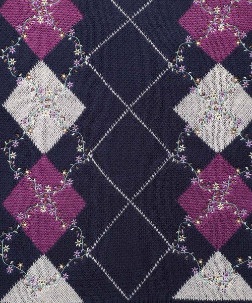 somari imagination(ソマリ イマジネーション)の「『花柄刺繍アーガイルジャカードニット』(ニット/セーター・レディース・ネイビー/杢グレー・FREE)」の4枚目の写真