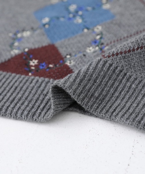 somari imagination(ソマリ イマジネーション)の「『花柄刺繍アーガイルジャカードニット』(ニット/セーター・レディース・ネイビー/杢グレー・FREE)」の9枚目の写真