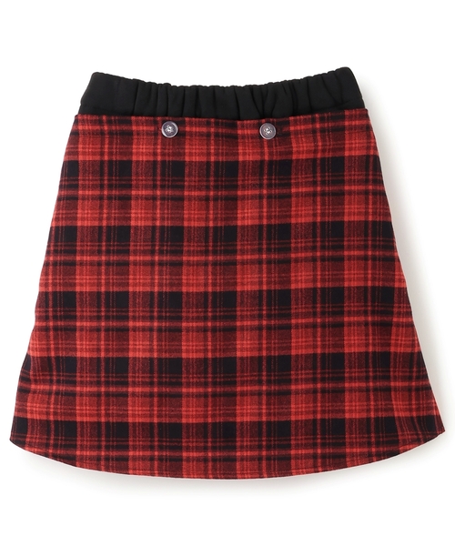 X-girl Stages（エックスガールステージス）の「チェックシャツ巻き風裏起毛スカート（スカート・キッズ・カーキ/ブラック・130cm/120cm/140cm/100cm/90cm/110cm）」の3枚目の写真