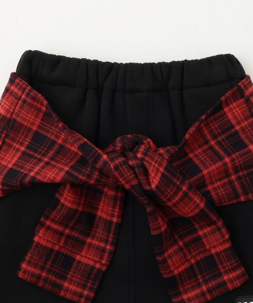 X-girl Stages（エックスガールステージス）の「チェックシャツ巻き風裏起毛スカート（スカート・キッズ・カーキ/ブラック・130cm/120cm/140cm/100cm/90cm/110cm）」の4枚目の写真
