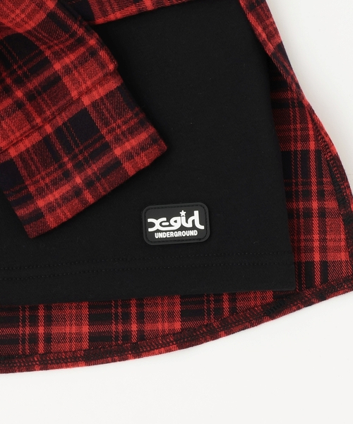 X-girl Stages（エックスガールステージス）の「チェックシャツ巻き風裏起毛スカート（スカート・キッズ・カーキ/ブラック・130cm/120cm/140cm/100cm/90cm/110cm）」の8枚目の写真