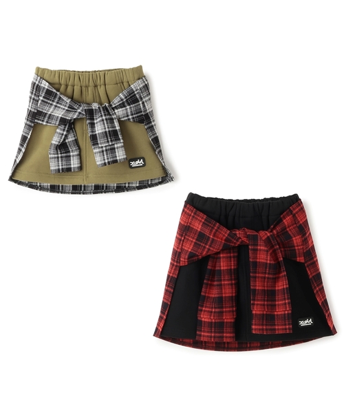 X-girl Stages（エックスガールステージス）の「チェックシャツ巻き風裏起毛スカート（スカート・キッズ・カーキ/ブラック・130cm/120cm/140cm/100cm/90cm/110cm）」の12枚目の写真