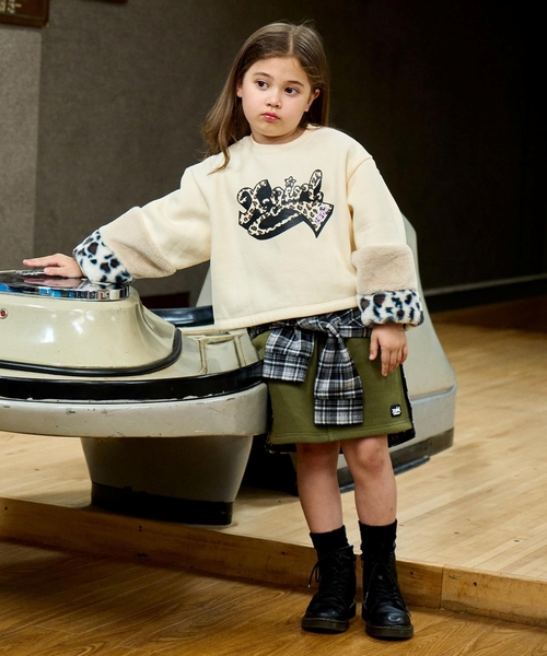 X-girl Stages（エックスガールステージス）の「チェックシャツ巻き風裏起毛スカート（スカート・キッズ・カーキ/ブラック・130cm/120cm/140cm/100cm/90cm/110cm）」の16枚目の写真