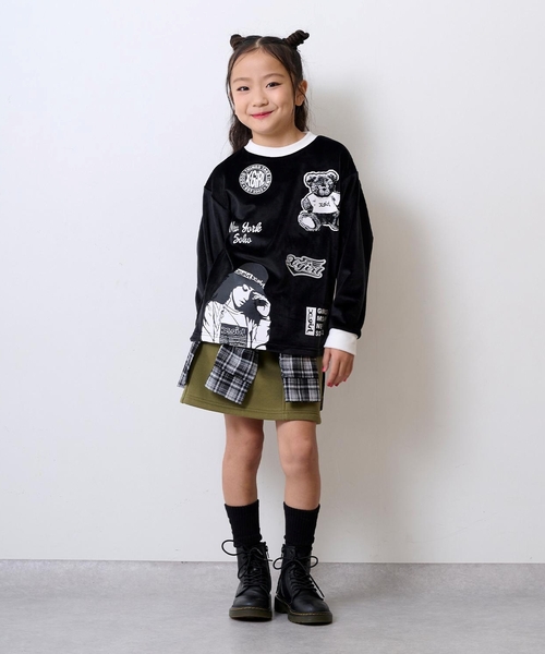 X-girl Stages（エックスガールステージス）の「チェックシャツ巻き風裏起毛スカート（スカート・キッズ・カーキ/ブラック・130cm/120cm/140cm/100cm/90cm/110cm）」の21枚目の写真