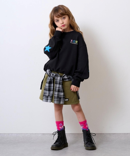 X-girl Stages（エックスガールステージス）の「チェックシャツ巻き風裏起毛スカート（スカート・キッズ・カーキ/ブラック・130cm/120cm/140cm/100cm/90cm/110cm）」の22枚目の写真