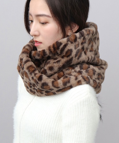 ソフトタッチ フェイクファー レオパード スヌード ヒョウ柄（ネック