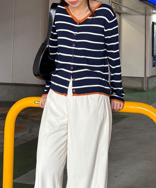 セール】【ISOOK / アイスー】バイカラーボーダーカーディガン