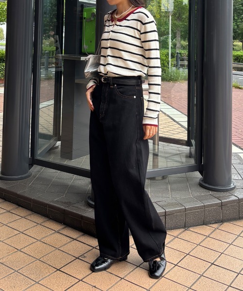 ISOOK（アイスー）の「【ISOOK / アイスー】バイカラーボーダーカーディガン / ボーダートップス 配色 薄手 長袖 羽織り 春ニット 春服 ホワイト ネイビー ZOZOTOWN限定（カーディガン/ボレロ・レディース・ネイビー/アイボリー・FREE）」の22枚目の写真