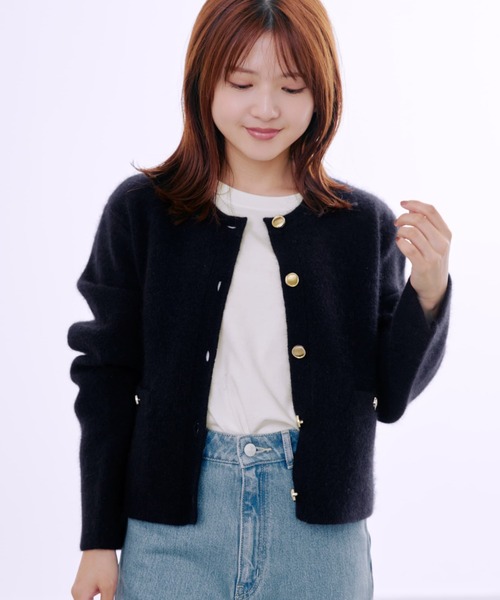 セール】フォックスアンゴラダブルフェイスニットジャケット 【低身長