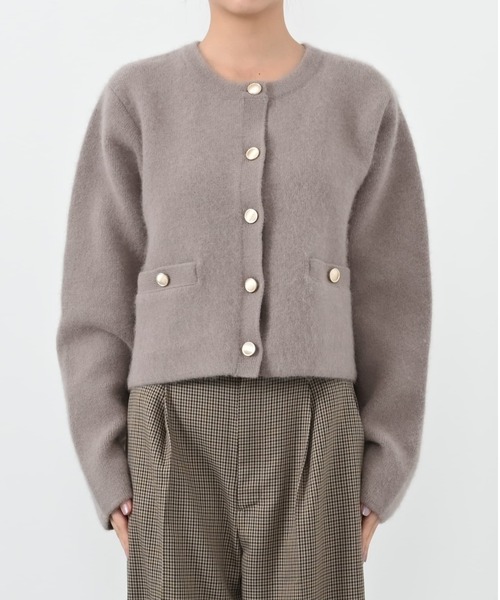 【美品】COHINAフォックスアンゴラダブルフェイスニットジャケット　グレージュ フォックスアンゴラダブルフェイスニットジャケット | 小柄・低身長