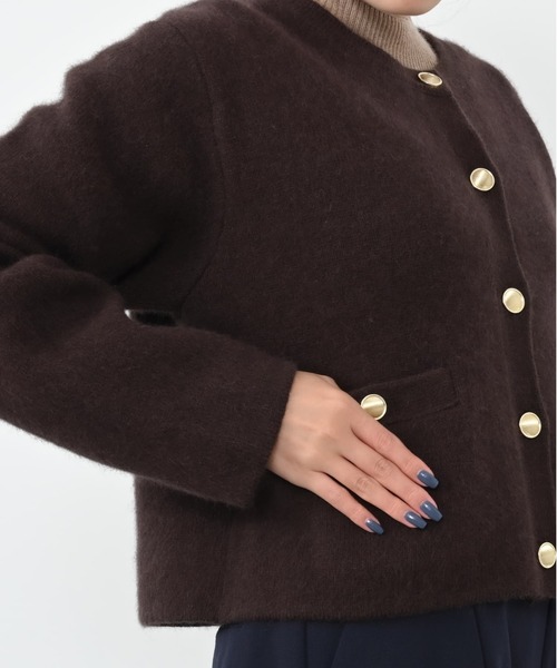 【美品】COHINAフォックスアンゴラダブルフェイスニットジャケット　グレージュ フォックスアンゴラダブルフェイスニットジャケット | 小柄・低身長