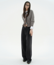 ウィメンズディープタックエクストラワイドデニムパンツ[ウォッシュドブラック]