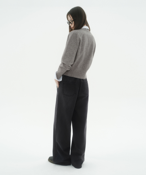MUSINSA STANDARD WOMAN（ムシンサスタンダードウーマン）の「ウィメンズディープタックエクストラワイドデニムパンツ[ウォッシュドブラック]（デニムパンツ・レディース・その他・30/24/25/26/27/28/29）」の4枚目の写真