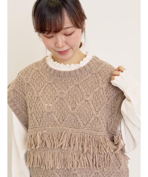 Samansa Mos2（サマンサ モスモス）の「【Fluffy Wool Blend】フリンジニットベスト（ベスト・レディース・オフホワイト/ベージュ/レッド・F）」の3枚目の写真