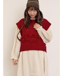 Samansa Mos2 | 【Fluffy Wool Blend】フリンジニットベスト(ベスト)