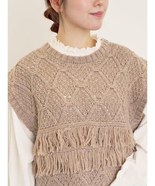 Samansa Mos2（サマンサ モスモス）の「【Fluffy Wool Blend】フリンジニットベスト（ベスト・レディース・オフホワイト/ベージュ/レッド・F）」の4枚目の写真