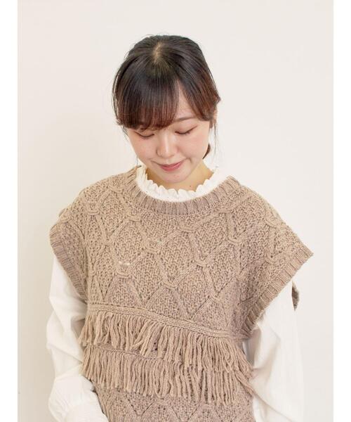 Samansa Mos2（サマンサ モスモス）の「【Fluffy Wool Blend】フリンジニットベスト（ベスト・レディース・オフホワイト/ベージュ/レッド・F）」の5枚目の写真