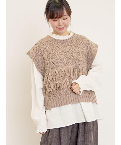 Samansa Mos2（サマンサ モスモス）の「【Fluffy Wool Blend】フリンジニットベスト（ベスト・レディース・オフホワイト/ベージュ/レッド・F）」の6枚目の写真