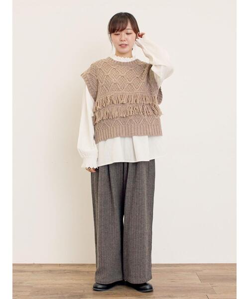 Samansa Mos2（サマンサ モスモス）の「【Fluffy Wool Blend】フリンジニットベスト（ベスト・レディース・オフホワイト/ベージュ/レッド・F）」の7枚目の写真