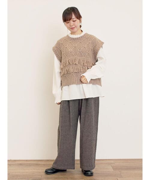 Samansa Mos2（サマンサ モスモス）の「【Fluffy Wool Blend】フリンジニットベスト（ベスト・レディース・オフホワイト/ベージュ/レッド・F）」の8枚目の写真