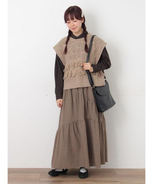 Samansa Mos2（サマンサ モスモス）の「【Fluffy Wool Blend】フリンジニットベスト（ベスト・レディース・オフホワイト/ベージュ/レッド・F）」の9枚目の写真