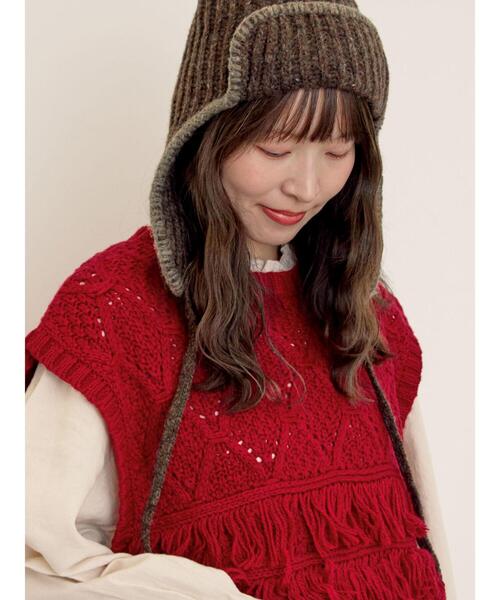 Samansa Mos2（サマンサ モスモス）の「【Fluffy Wool Blend】フリンジニットベスト（ベスト・レディース・オフホワイト/ベージュ/レッド・F）」の11枚目の写真