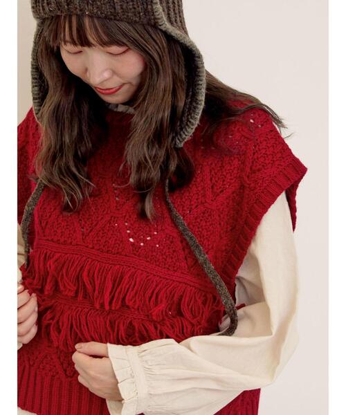 Samansa Mos2（サマンサ モスモス）の「【Fluffy Wool Blend】フリンジニットベスト（ベスト・レディース・オフホワイト/ベージュ/レッド・F）」の12枚目の写真