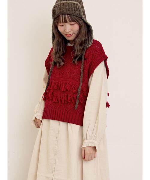Samansa Mos2（サマンサ モスモス）の「【Fluffy Wool Blend】フリンジニットベスト（ベスト・レディース・オフホワイト/ベージュ/レッド・F）」の14枚目の写真