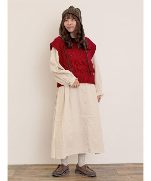 Samansa Mos2（サマンサ モスモス）の「【Fluffy Wool Blend】フリンジニットベスト（ベスト・レディース・オフホワイト/ベージュ/レッド・F）」の15枚目の写真