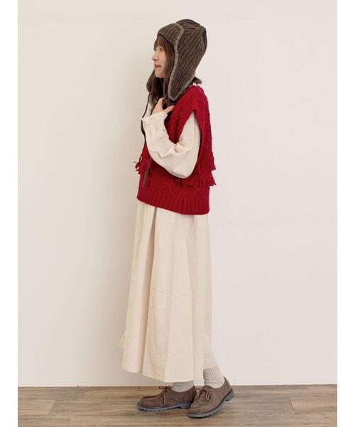 Samansa Mos2（サマンサ モスモス）の「【Fluffy Wool Blend】フリンジニットベスト（ベスト・レディース・オフホワイト/ベージュ/レッド・F）」の16枚目の写真