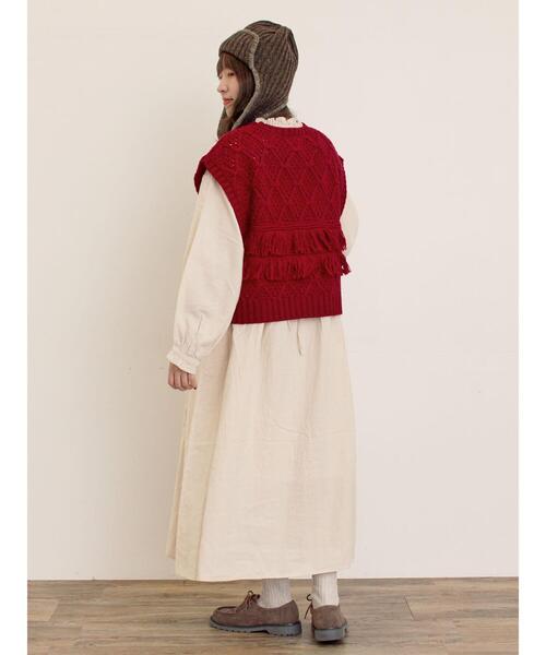 Samansa Mos2（サマンサ モスモス）の「【Fluffy Wool Blend】フリンジニットベスト（ベスト・レディース・オフホワイト/ベージュ/レッド・F）」の17枚目の写真