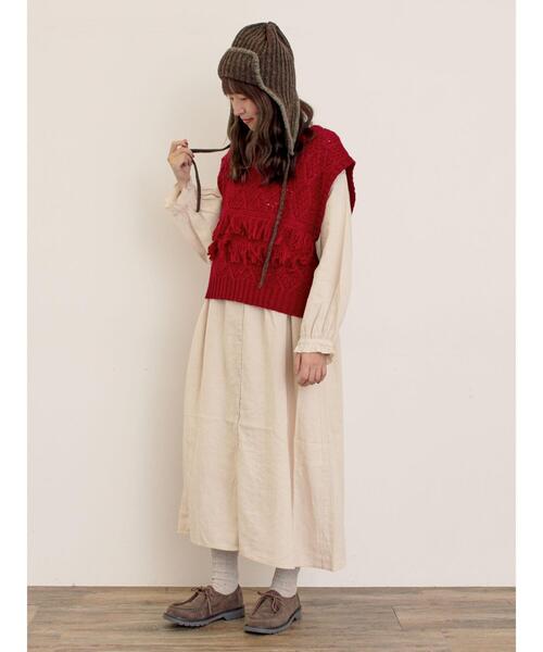 Samansa Mos2（サマンサ モスモス）の「【Fluffy Wool Blend】フリンジニットベスト（ベスト・レディース・オフホワイト/ベージュ/レッド・F）」の18枚目の写真