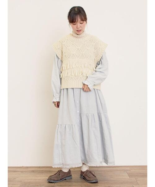 Samansa Mos2（サマンサ モスモス）の「【Fluffy Wool Blend】フリンジニットベスト（ベスト・レディース・オフホワイト/ベージュ/レッド・F）」の21枚目の写真