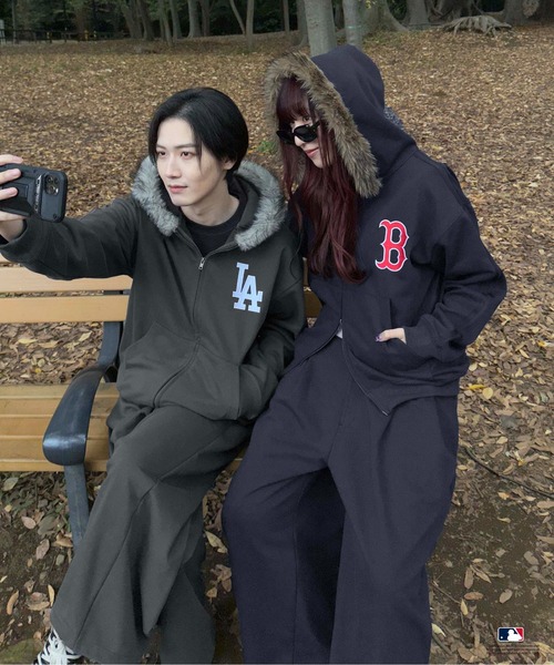 sedacle/セダクル MLB刺繍　ファーダブルジップパーカー 別注】MLB/刺繍フェイクファーフードパーカー（パーカー）｜sedacle