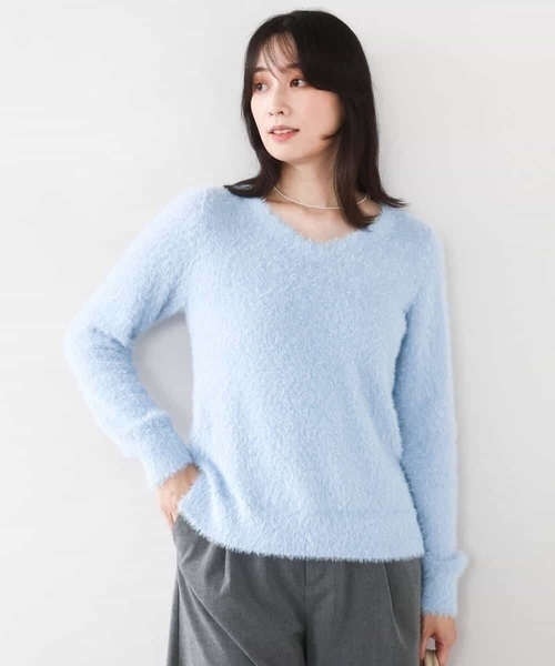 OFUON le MK(オフオンルエムケー)の「ミニスパンコールシャギーニット/洗える/WEB限定サイズあり(ニット/セーター・レディース・ベージュ/ネイビー/オレンジ/ライトブルー・36/38)」の17枚目の写真