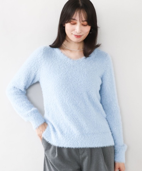 OFUON le MK(オフオンルエムケー)の「ミニスパンコールシャギーニット/洗える/WEB限定サイズあり(ニット/セーター・レディース・ベージュ/ネイビー/オレンジ/ライトブルー・36/38)」の5枚目の写真