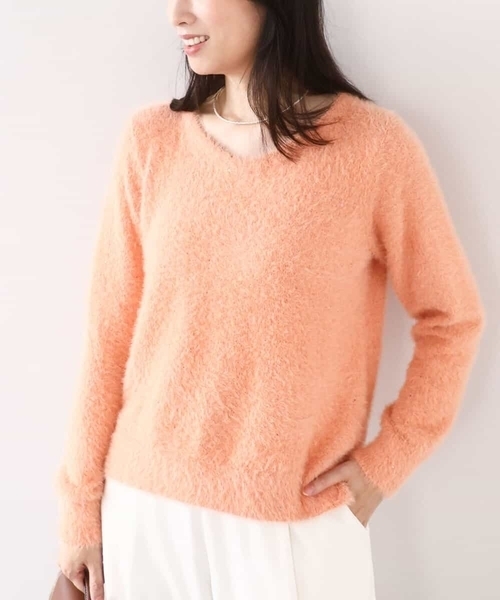 OFUON le MK(オフオンルエムケー)の「ミニスパンコールシャギーニット/洗える/WEB限定サイズあり(ニット/セーター・レディース・ベージュ/ネイビー/オレンジ/ライトブルー・36/38)」の6枚目の写真