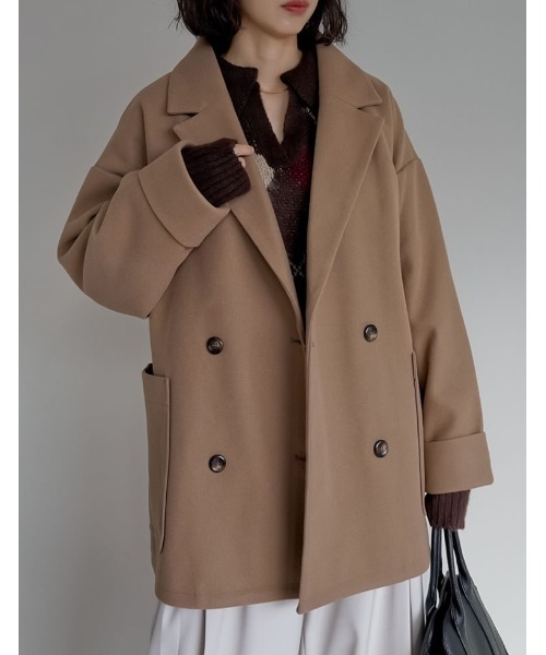Re:EDIT（リエディ）の「[2025 WINTER COLLECTION]フェイクウールルーズシルエットダブルテーラードジャケット（テーラードジャケット・レディース・ブラック/アイボリー/ブラウン/チャコール/ベージュ・MEDIUM）」の5枚目の写真
