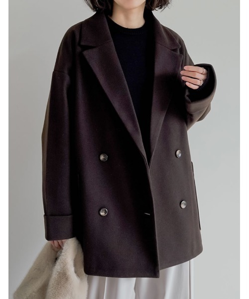 Re:EDIT（リエディ）の「[2025 WINTER COLLECTION]フェイクウールルーズシルエットダブルテーラードジャケット（テーラードジャケット・レディース・ブラック/アイボリー/ブラウン/チャコール/ベージュ・MEDIUM）」の4枚目の写真