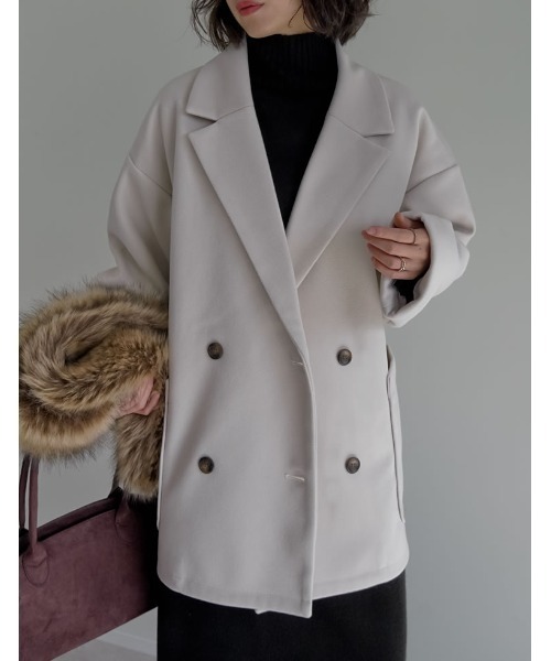 Re:EDIT（リエディ）の「[2025 WINTER COLLECTION]フェイクウールルーズシルエットダブルテーラードジャケット（テーラードジャケット・レディース・ブラック/アイボリー/ブラウン/チャコール/ベージュ・MEDIUM）」の2枚目の写真