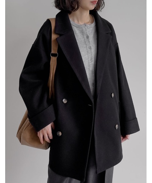 Re:EDIT（リエディ）の「[2025 WINTER COLLECTION]フェイクウールルーズシルエットダブルテーラードジャケット（テーラードジャケット・レディース・ブラック/アイボリー/ブラウン/チャコール/ベージュ・MEDIUM）」の8枚目の写真