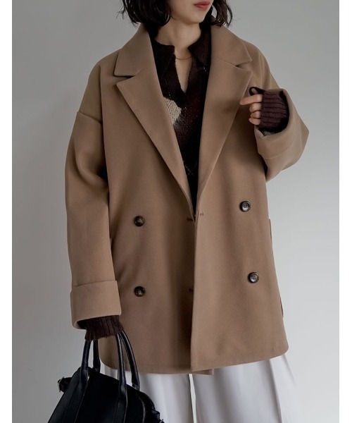 Re:EDIT（リエディ）の「[2025 WINTER COLLECTION]フェイクウールルーズシルエットダブルテーラードジャケット（テーラードジャケット・レディース・ブラック/アイボリー/ブラウン/チャコール/ベージュ・MEDIUM）」の10枚目の写真
