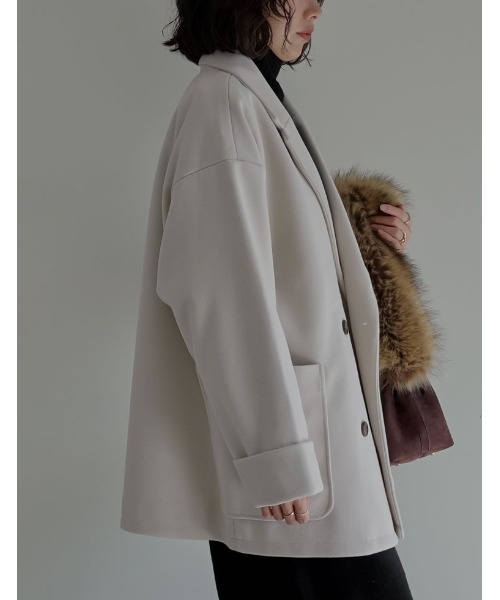 Re:EDIT（リエディ）の「[2025 WINTER COLLECTION]フェイクウールルーズシルエットダブルテーラードジャケット（テーラードジャケット・レディース・ブラック/アイボリー/ブラウン/チャコール/ベージュ・MEDIUM）」の14枚目の写真